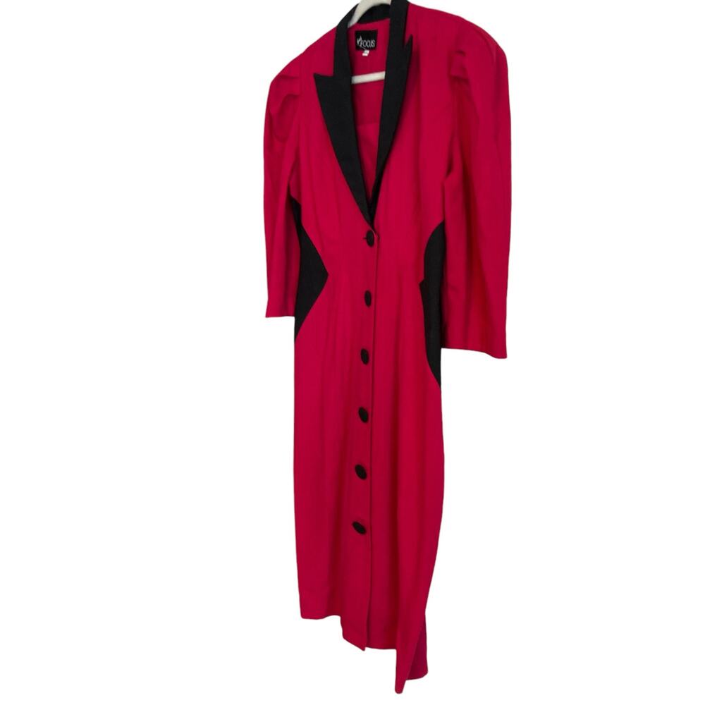 Vintage 80s Pink Black Cloth Button Collar V Neck Boxy Oversize Dress Sz Medium - Picture 16 of 16